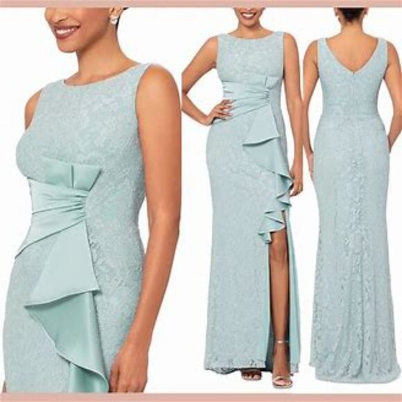 Betsy & Adam NWT Sage Green Lace Ruffled Sleeveless Maxi Dress Size 12 - Picture 1 of 9